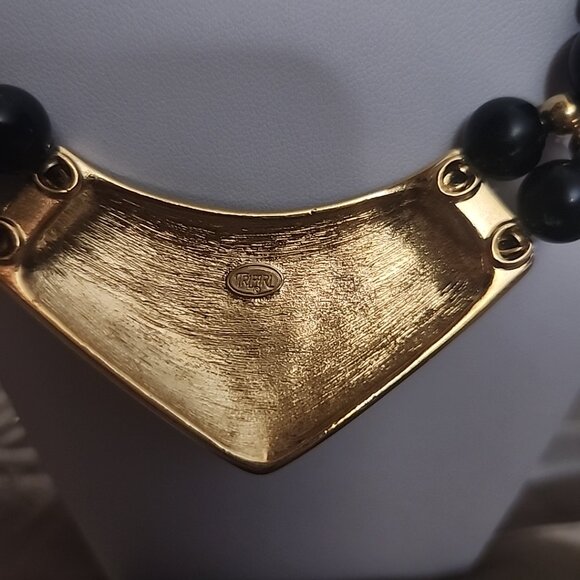 Vintage Trifari Black Enamel And Gold Statement Necklace - Picture 3 of 3